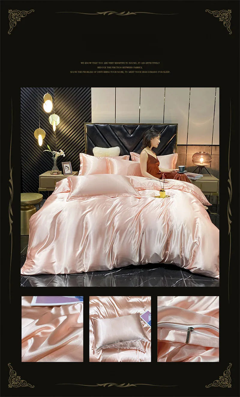 blending Mulberry Silk Bedding Set Silky High-end Queen Size Duvet Cover Set with Fitted Sheet Luxury Bedding Sets King Bed Sets