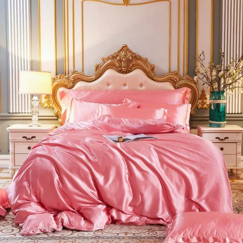 blending Mulberry Silk Bedding Set Silky High-end Queen Size Duvet Cover Set with Fitted Sheet Luxury Bedding Sets King Bed Sets