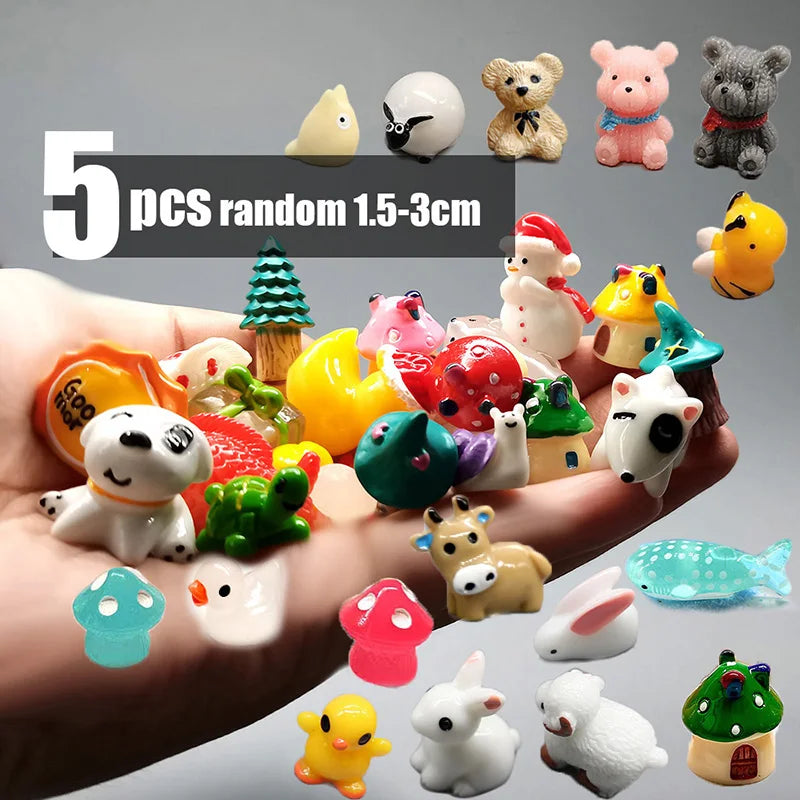 5pcs Miniature Animals Chick Sheep Turtle Puppy Fairy Garden Toy Aquarium Decoration Duck DIY Handicraft Accessories 1-3cm