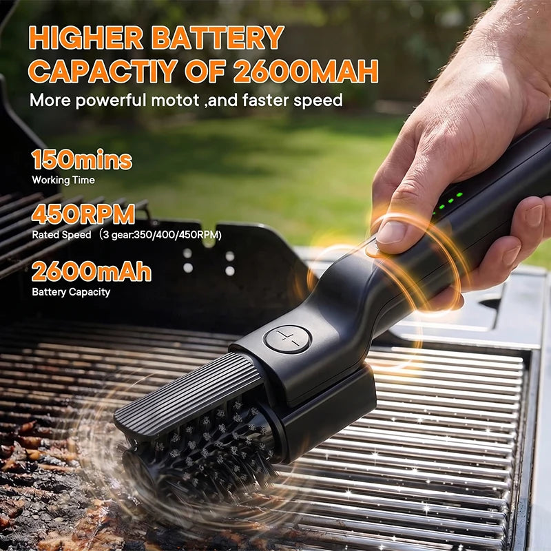 Electric Grill Brush 2600mAh Cordless Rechargeable 3-Speed & Angle Adjust Rotary Grill Cleaning Brush for Barbecue Grates