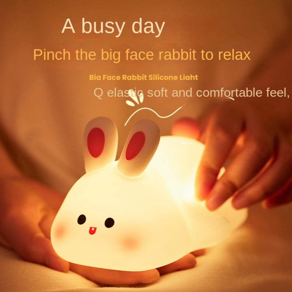 Cute Rabbit Silicone Night Light Touch-sensitive Big-faced Bunny Night Light Lamps for Room Decor Lamp Children's Gift Led Home