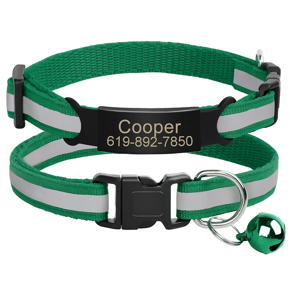 Reflective Cat Collar Engraved Safe Cats Kitten Collars with Bell Puppy Pet Necklace Accessories for Cat Small Dog Chihuahua