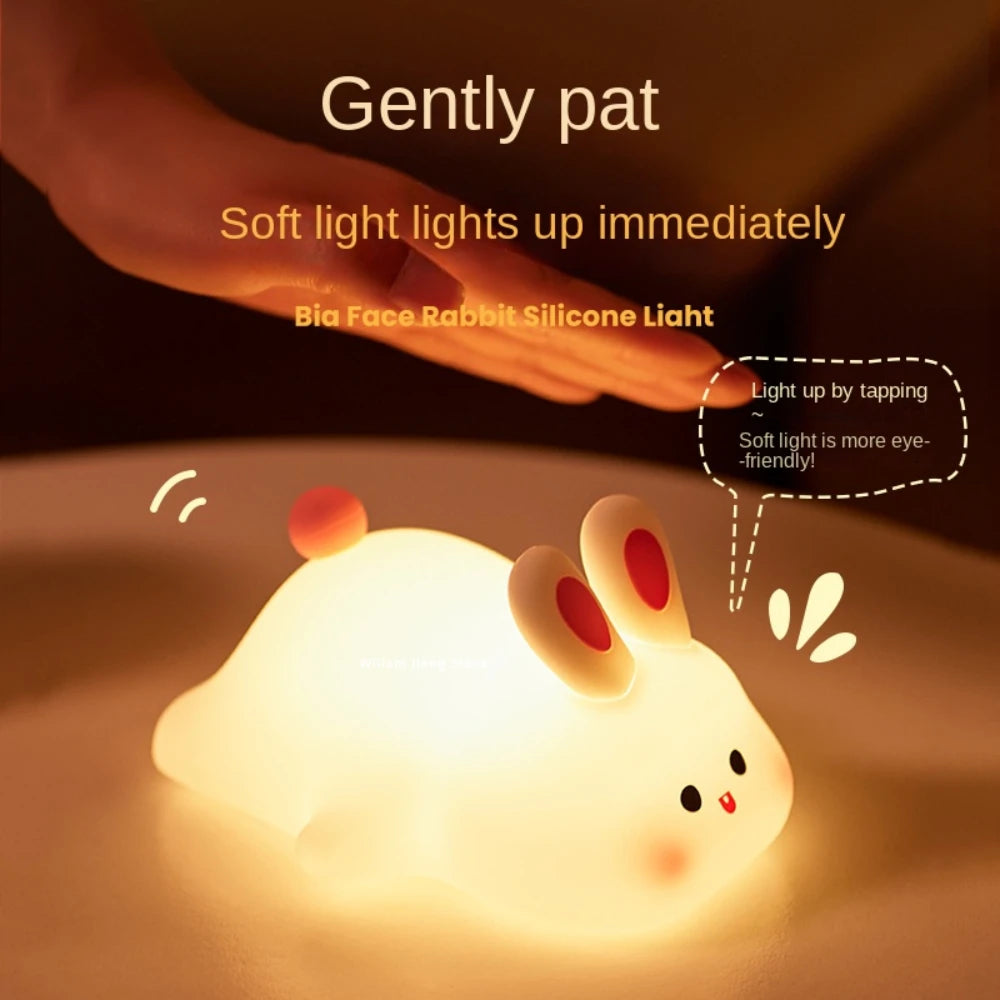 Cute Rabbit Silicone Night Light Touch-sensitive Big-faced Bunny Night Light Lamps for Room Decor Lamp Children's Gift Led Home