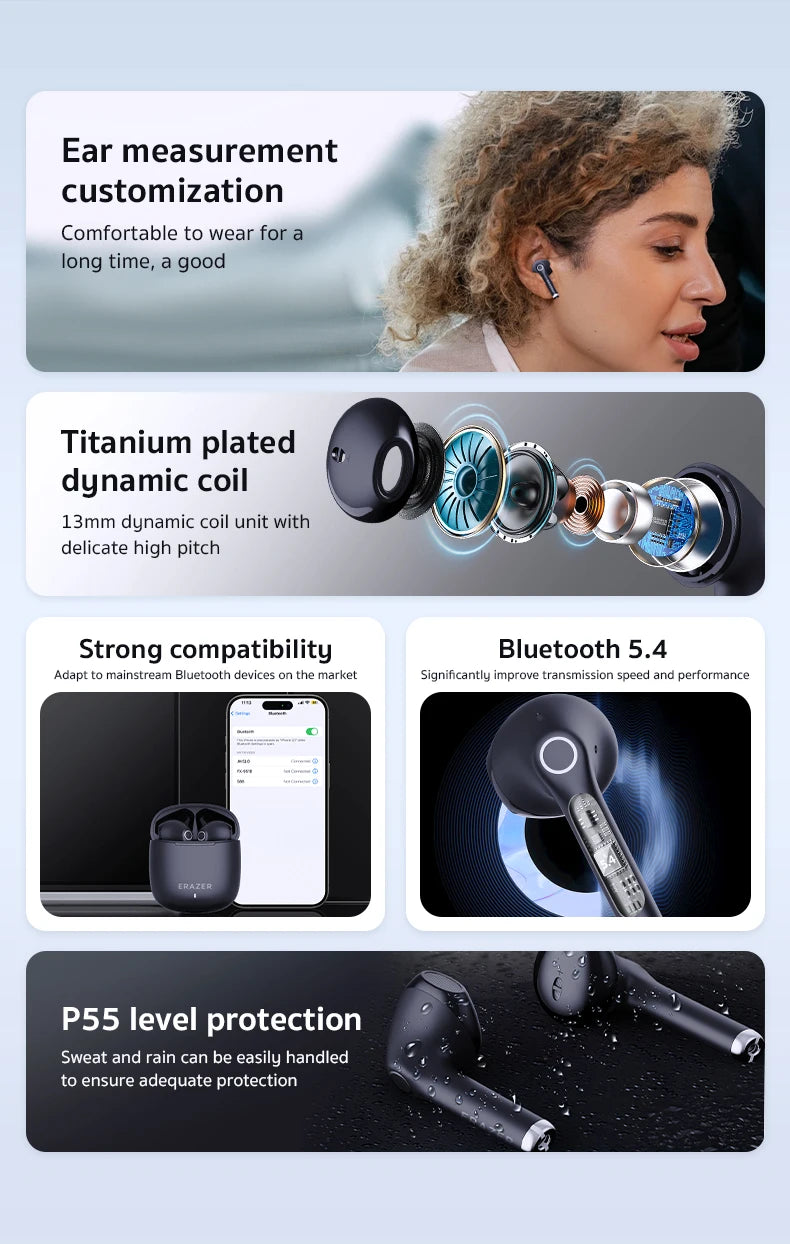 Erazer XT90 PRO Bluetooth 5.4 Earbuds Wireless Earphone Waterproof Headsets HIFI Sound Bass Quality With Mic Headphones