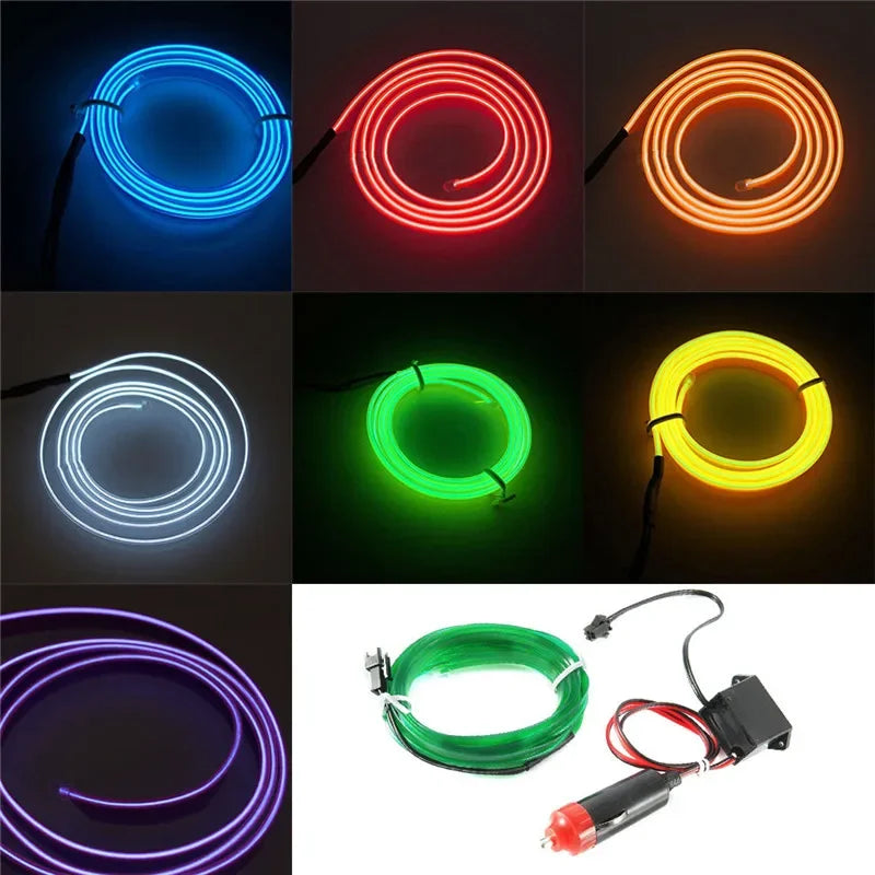 New 1M 12V LED Car Light Lamp Flexible Auto Interior Decorative Atmosphere Wire Strip Cold LED Light Fit all DC 12V Cars