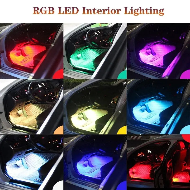 Neon LED LED Car Foot Light Ambient Lamp APP/Voice Control Auto RGB Decorative Lamp Car Cigarette LED Atmosphere Ambient Light