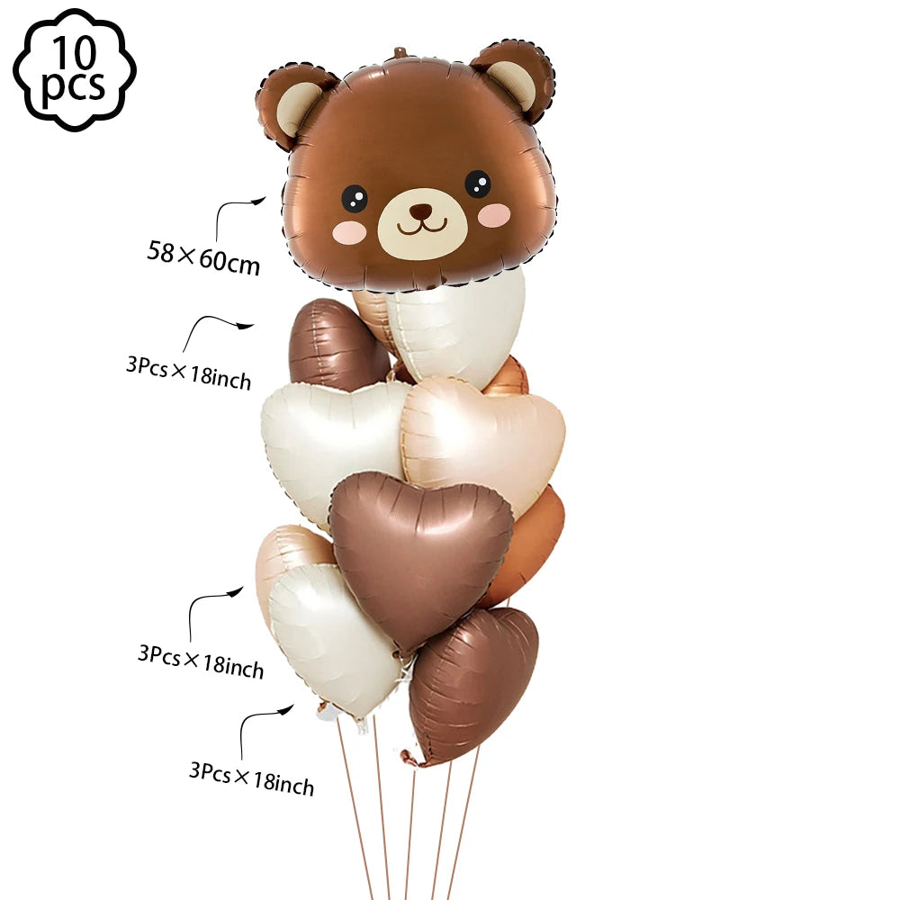 Coffee Brown Teddy Bear Balloon Number Heart Balloon set kid Birthday Party Decoration Baby Shower wedding Valentine's Day decor