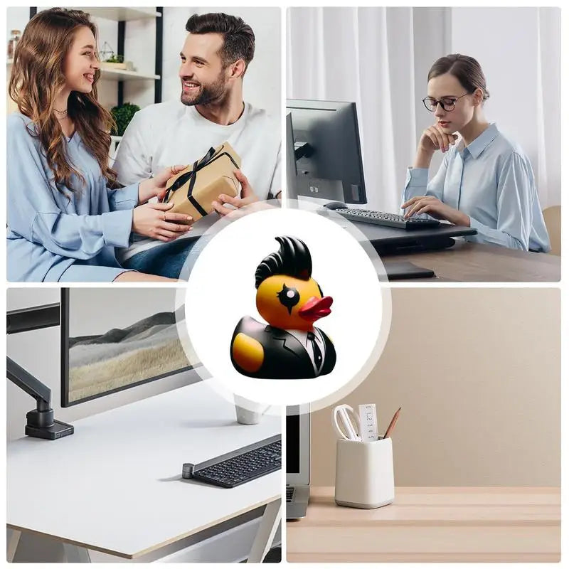 Punk Duck Figurines Punky Animal Desk Figurine Cool Cartoon Resin Duck Statue Decorative Horror Collectible For Desktop