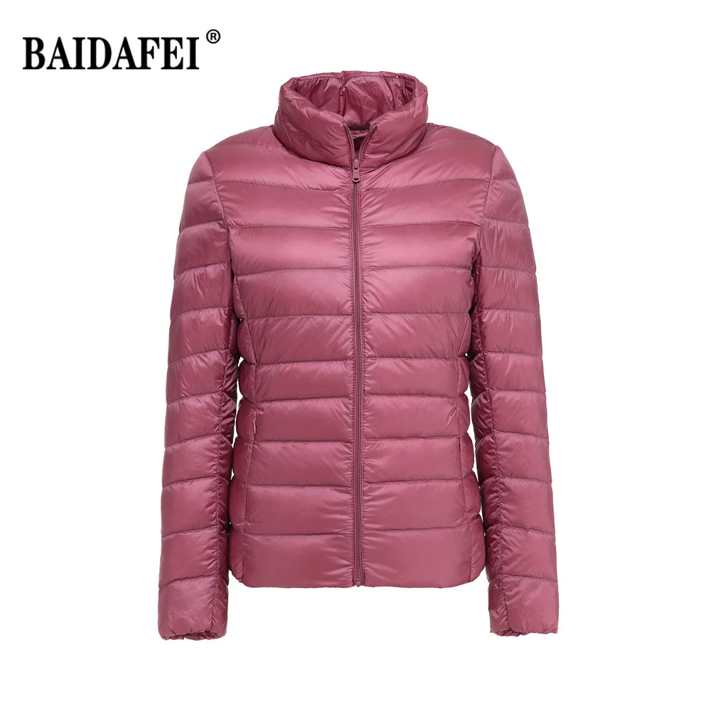 Women Short Puffer Jacket 2023 New Fashion Stand Collar Lightweight Water-Resistant Packable Female Down Parka Casual Coat