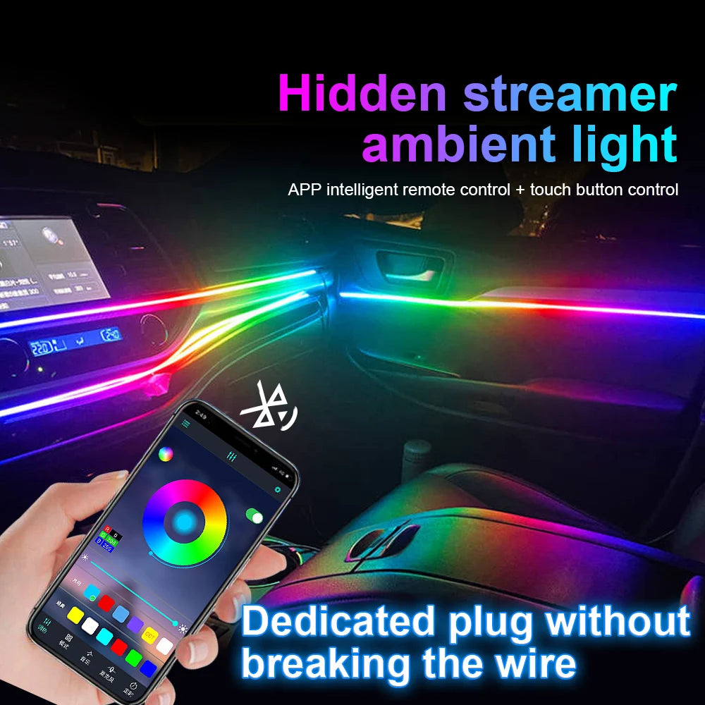 18 in 1 Car LED Symphony Ambient Light RGB Neon Hidden Acrylic Strip Interior Decoration Accessorie Atmosphere Lamp Kit With App