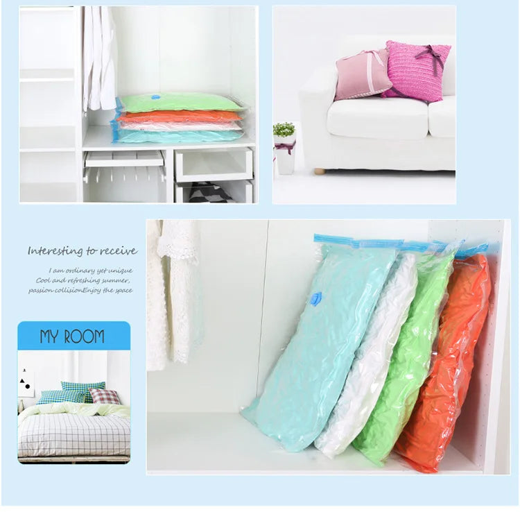 5PCS Vacuum Storage Bags Travel Compression Package  Compressed Closet Home Organizer for Pillows Clothes Bedding Foldable Seal