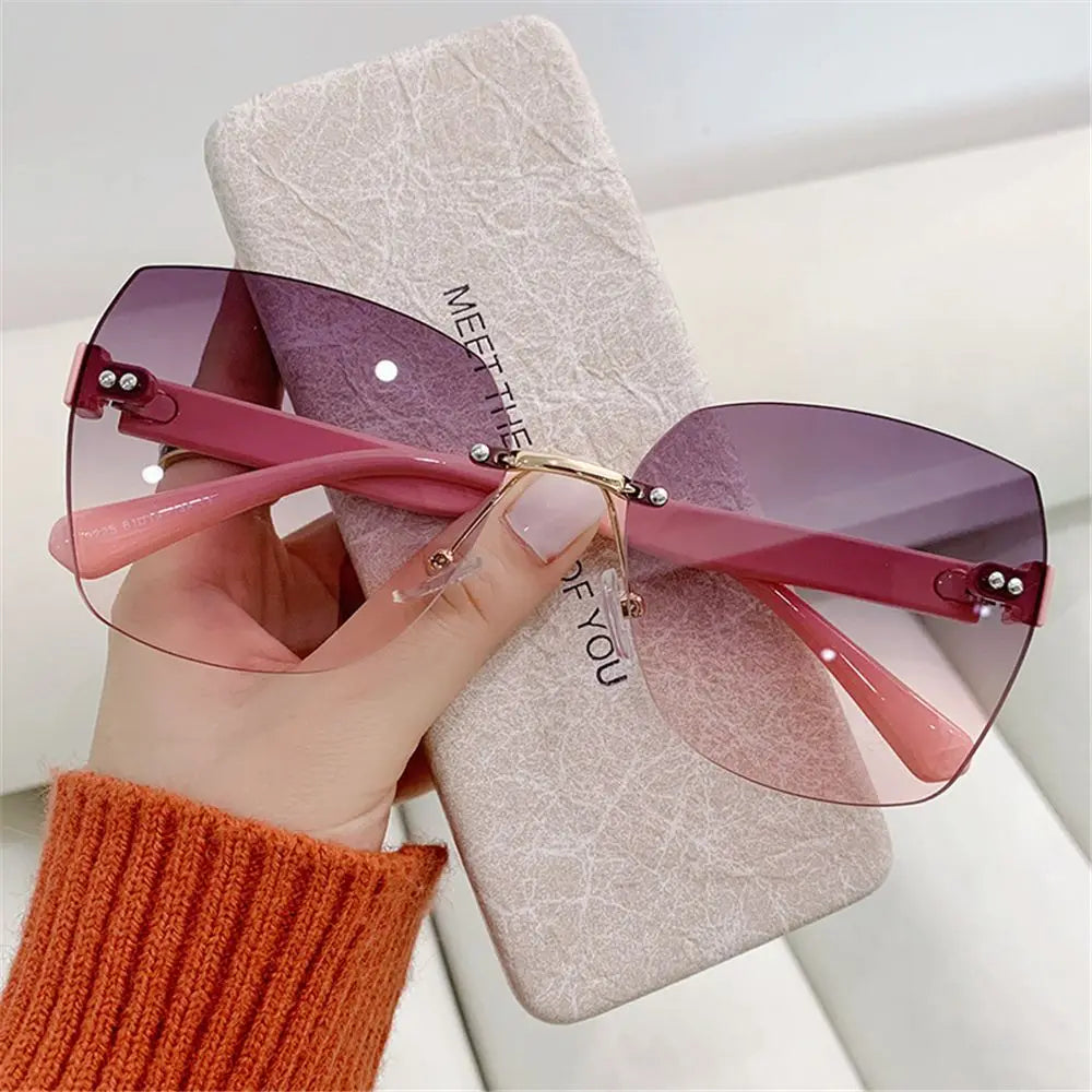 Brown Sunglasses Women Rimless Square Fashion Glasses Vintage Big Sunshades Shades For Zonnebril Dames Oculos De Sol Feminino