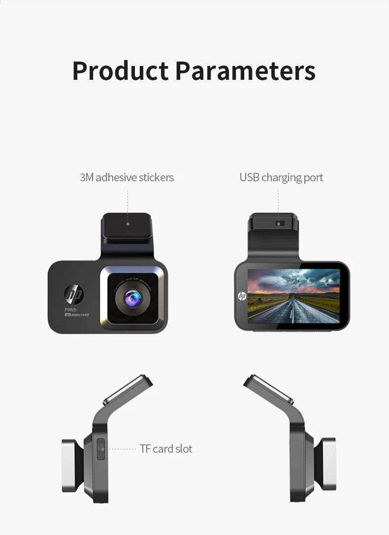 HP F965 In-Car Camera Dash Cam Ultra HD Night Vision WiFi Digital Video Recorder Loop Recording Parking Monitoring In-Car Camera