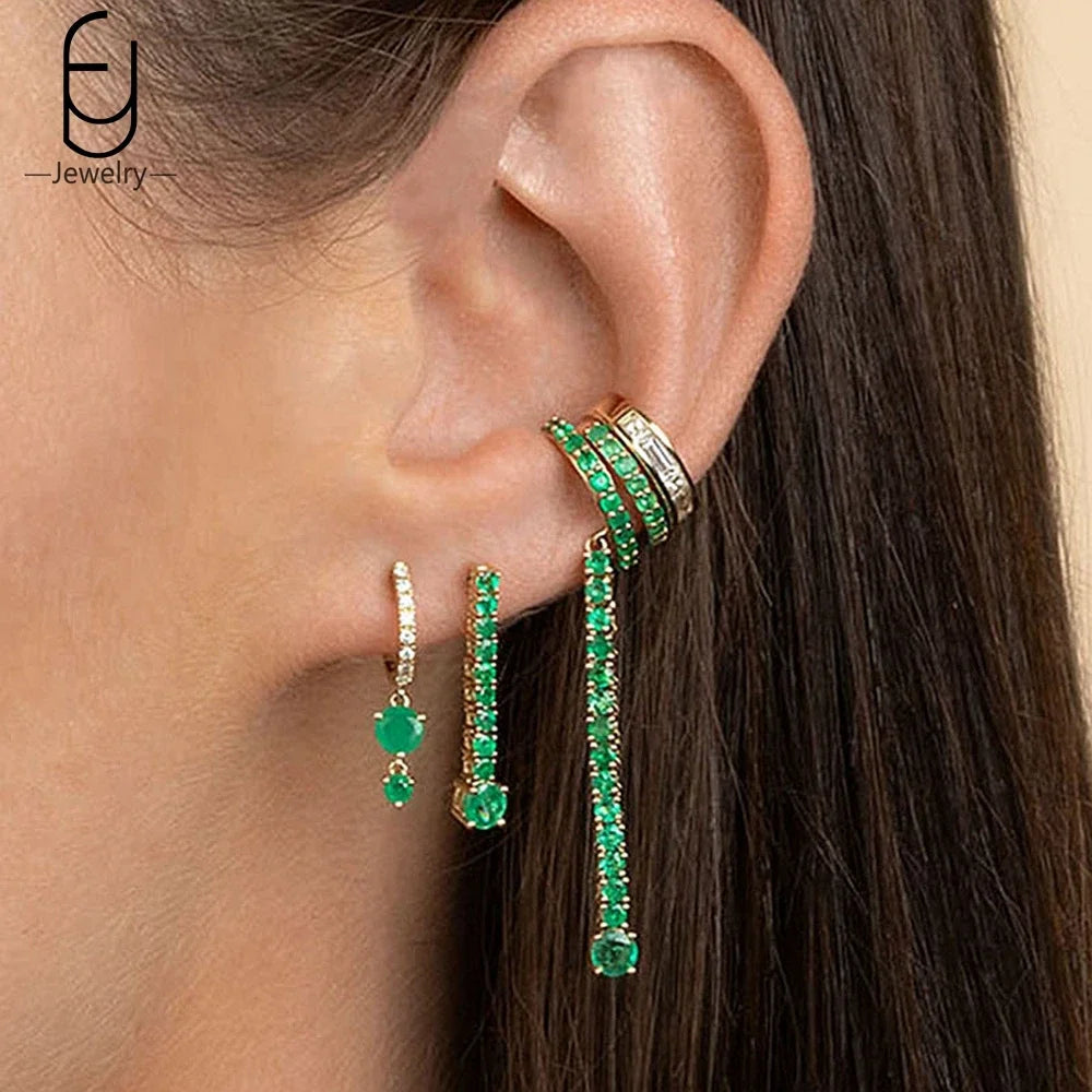 925 Sterling Silver Needle Green Zircon Gold Earrings Heart Hoop Earrings for Women Delicate Stud Earrings Luxury Jewelry Gifts