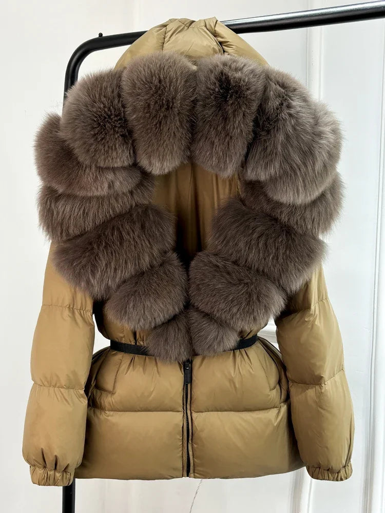 2025 Winter Puffer Jacket Women Real Fox Fur Hooded Thick Warm 90% White Duck Down Coat Female Parkas Waterproof