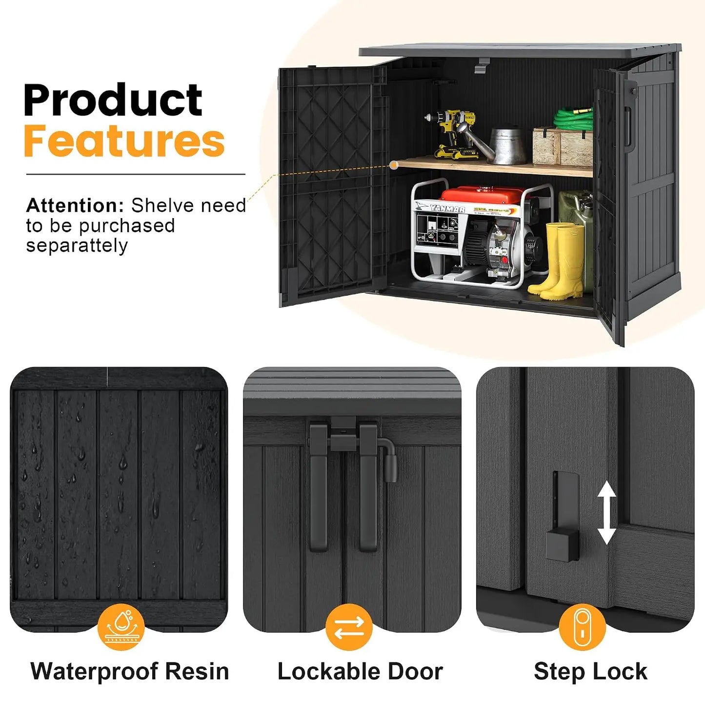 Outdoor Storage Cabinet 37 Cu Ft with Lockable Doors, Portable Horizontal Resin Storage Shed -Easy to Assemble,, Custom