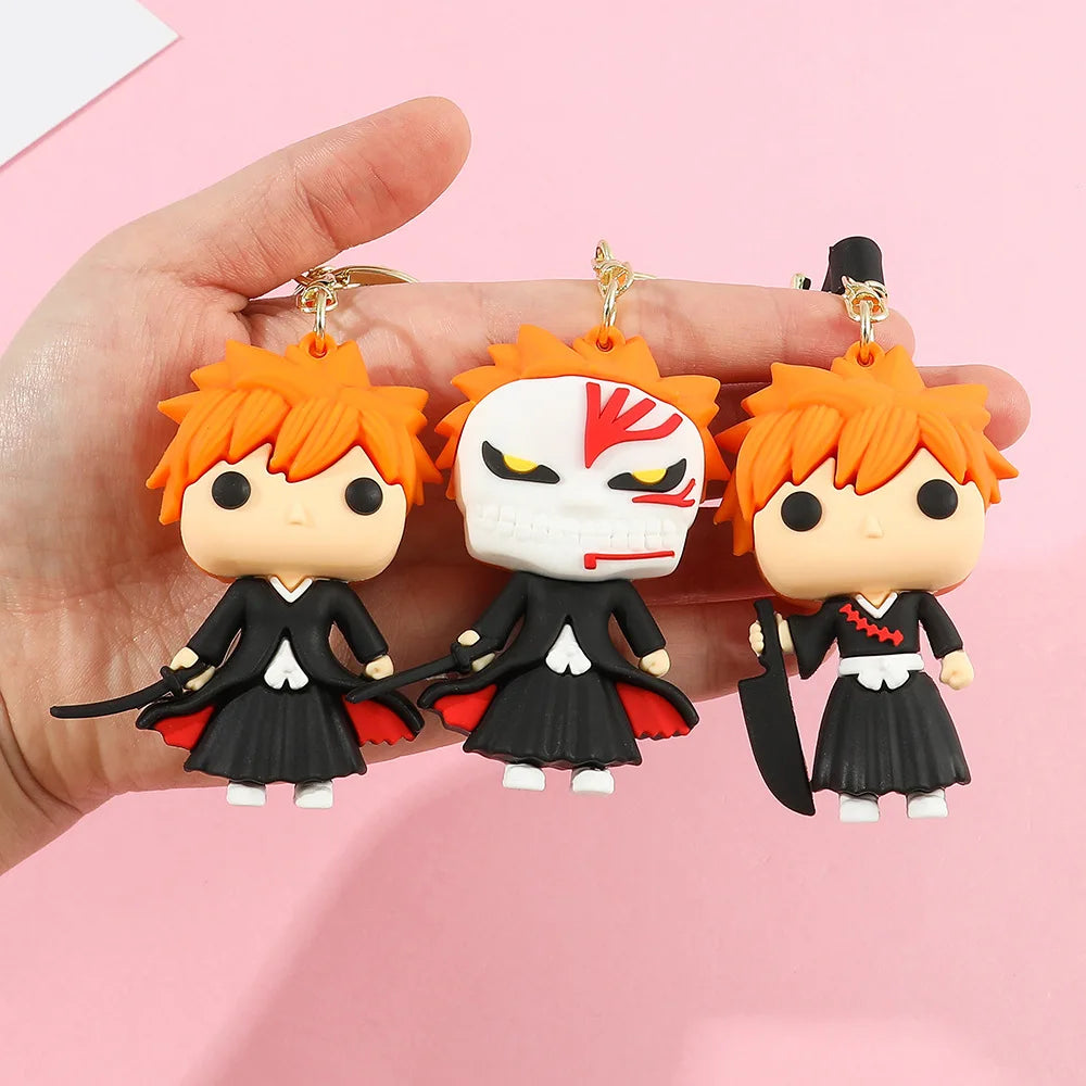 Anime Bleach Keychain Cosplay Kurosaki Ichigo Silicone Pendant Keyring Car Backpack Key Holder Accessories for Fans Quality Gift