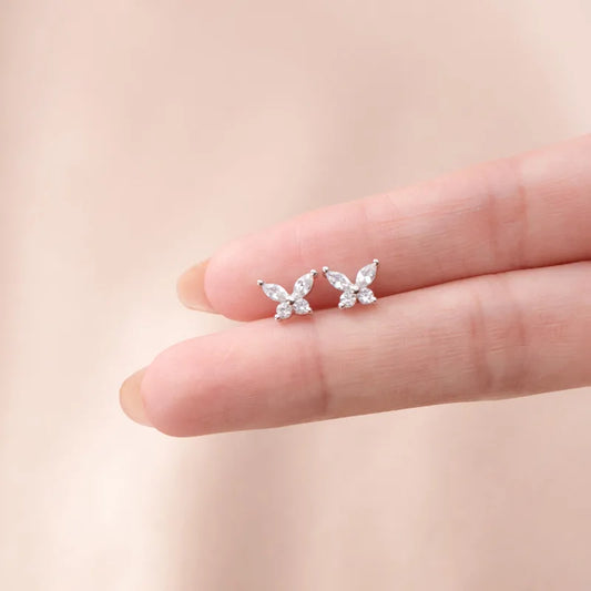 925 Sterling Silver Romantic Mini Butterfly White Zircon Stud Earrings for Women Chic Wedding Piercing Jewelry Gift