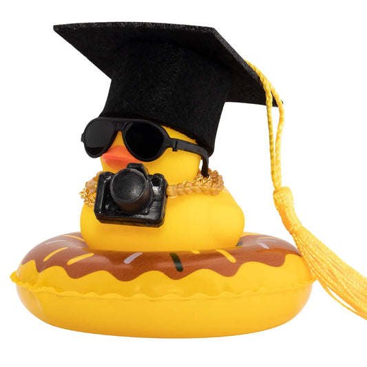 Rubber Duck Dashboard Decorations Camera Duck Car Accessories for Car Ornament with Mini Hat Swim Ring Necklace and Sunglasses
