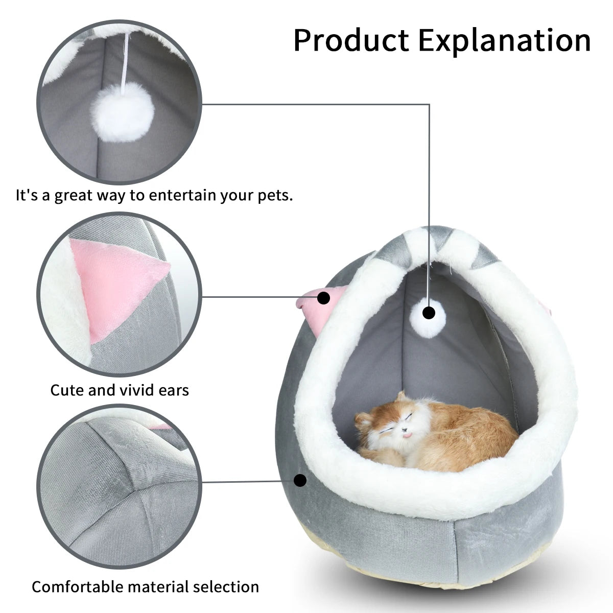 Pet Tent Cave Bed for Cats Small Dogs Self-Warming Cat Tent Bed Cat Hut Comfortable Pet Sleeping Bed Foldable Removable Washable