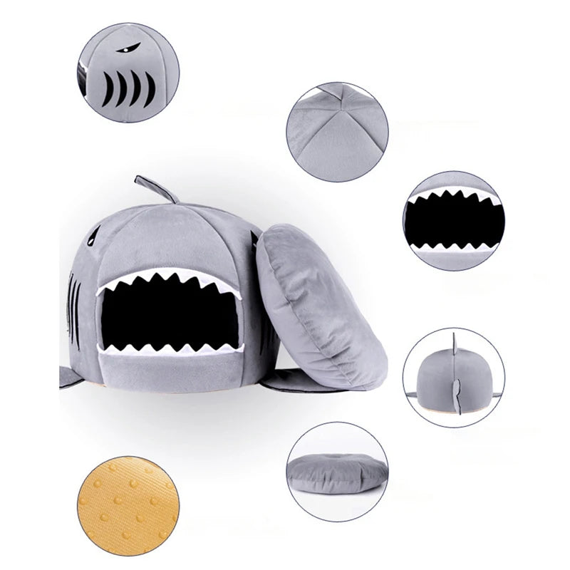 Cat Bed Cartoon Shark Shape Pet Puppy Sleepping Bed Warm Kennel Pets Tent Cozy Cave Cat Beds Indoor For Dog Small Pets House