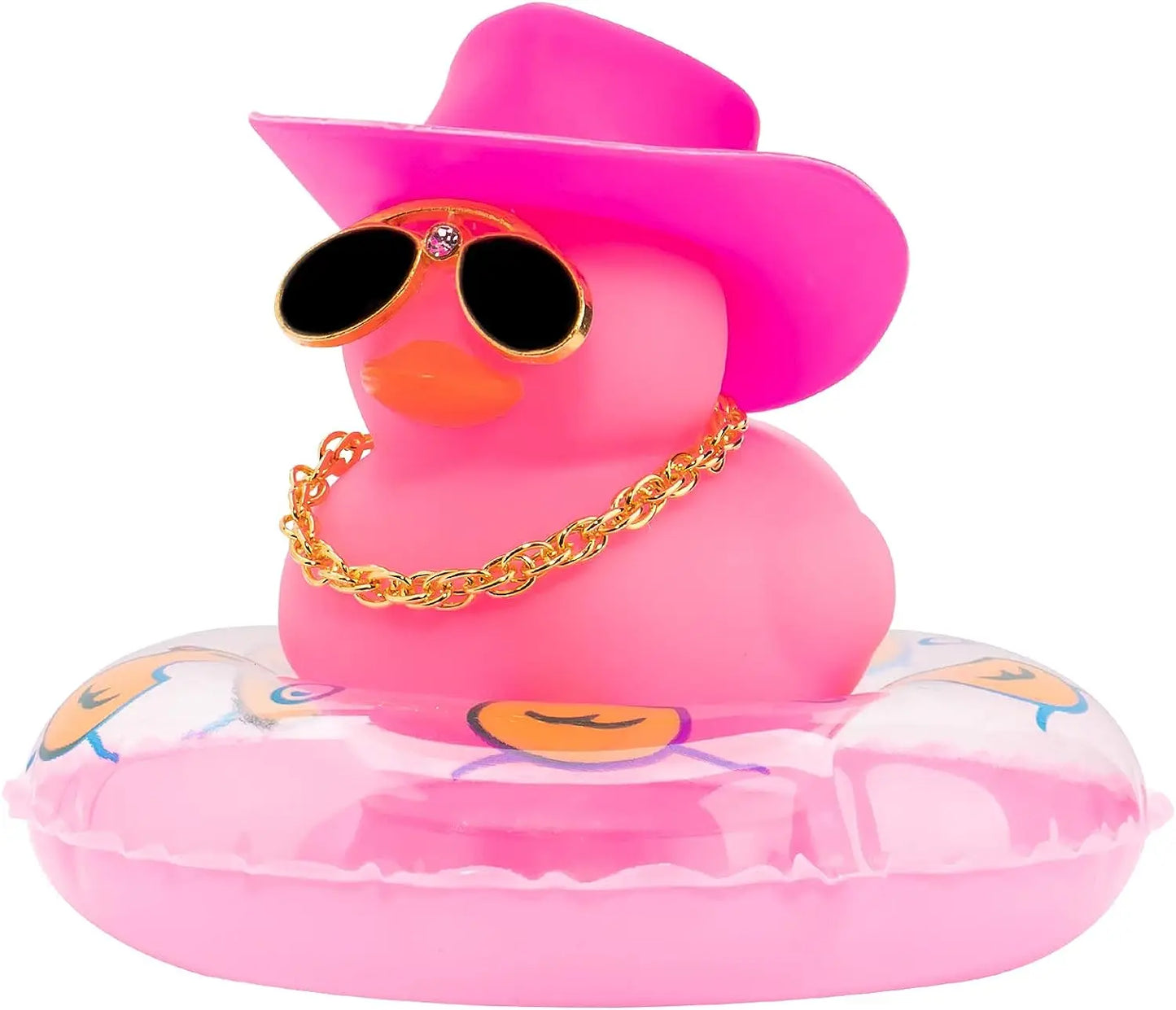 Car Duck Ornament Dashboard Decorations Rubber Duck Car for Car Dashboard Accessories with Swim Ring Sunglasses Hat and Necklace