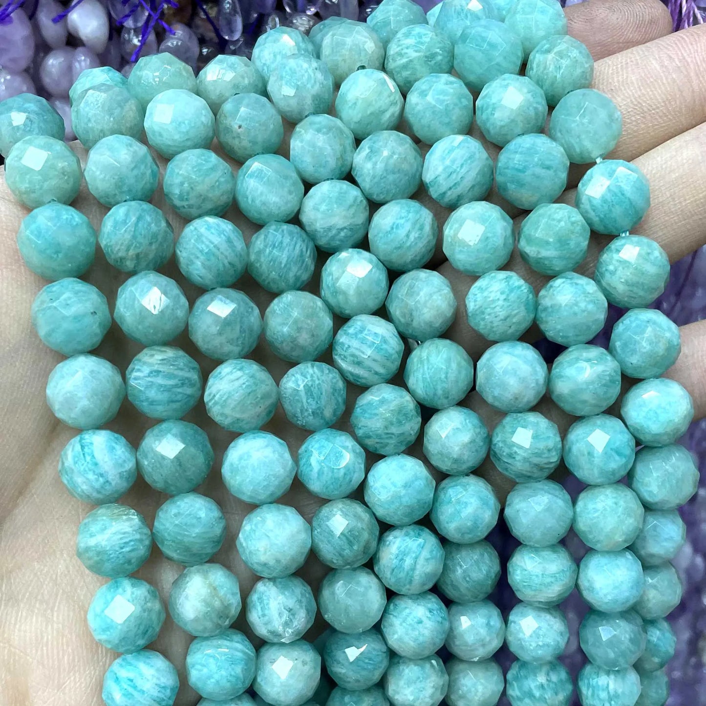 6/8/10MM Natural Faceted Amazonite Round Gem Stone Spacer Beads For Jewelry Making DIY Bracelet Necklace Accessories 7.5''inches