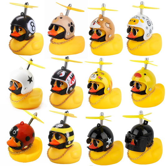 Rubber Duck Toy Motorcycle Bicycle Car Ornaments Yellow Duck Car Dashboard Decorations Cool Glasses Duck with Propeller Helmet