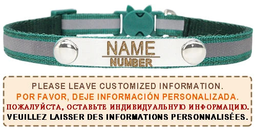 Reflective Cat Collar Custom Engraved ID Personalized with Bell Puppy Pet Breakaway Necklace Accessories Nameplate Collar