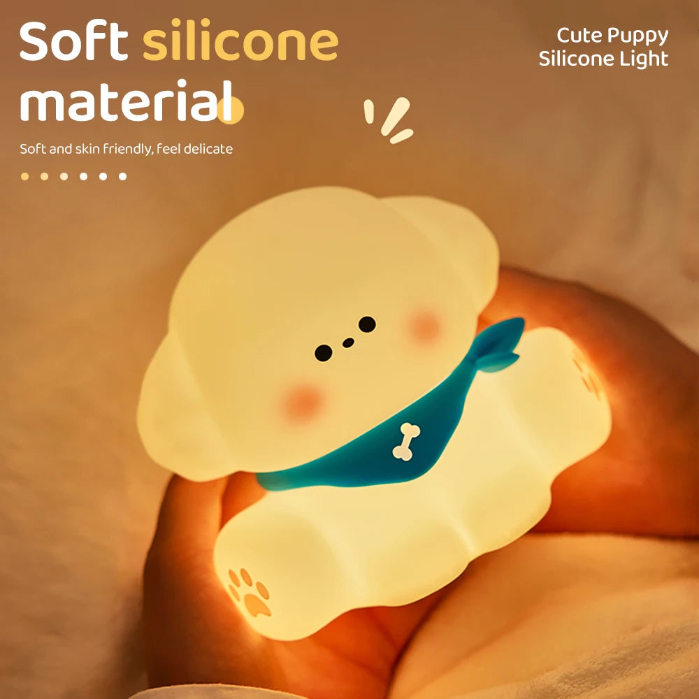 Cute Dog Silicone Night Light Rechargeable Dimmable Nursery Sleeping Lamp Kawaii Cordless Touch Nightlight For Kids Room Decor