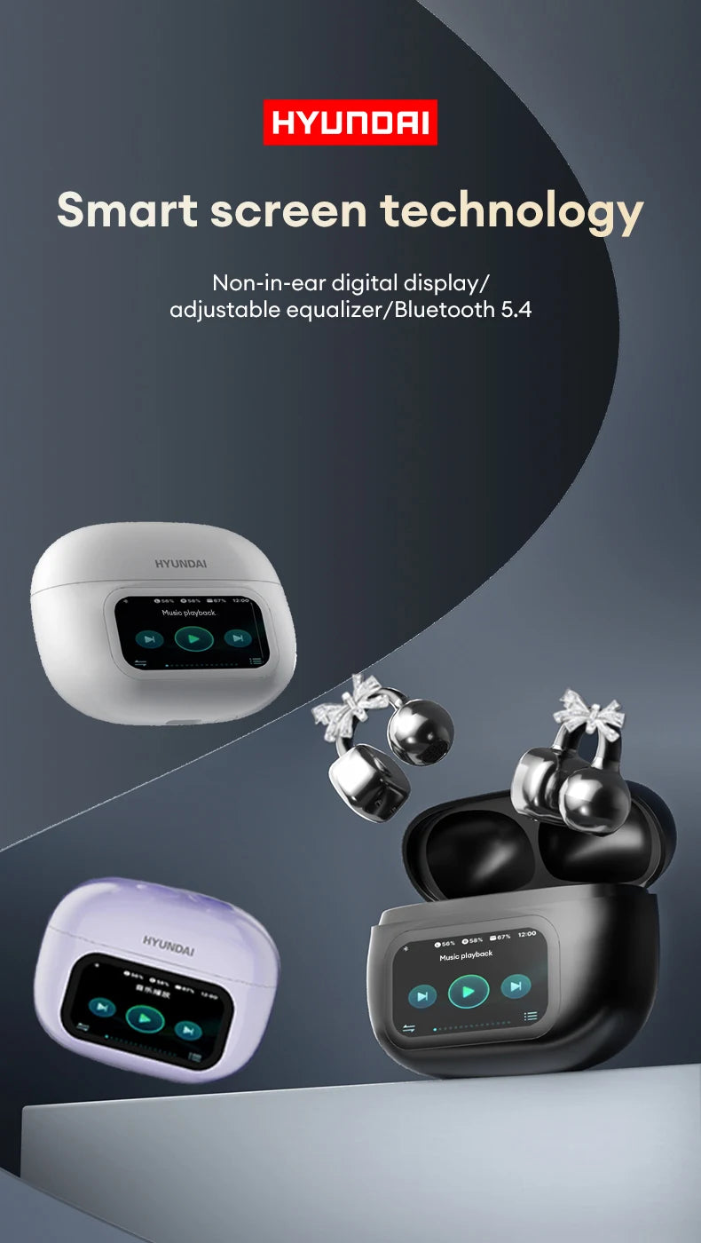 HYUNDAI HY-C02 Ear Clip Screen Display Earphones Wireless Bluetooth Headphones  Mic High Sound Stereo Sound Earbuds