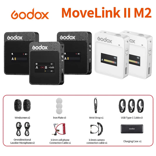 Godox Wireless Microphone Movelink ii M1 M2 2.4GHz Wireless Lavalier PC Camera Phone Professional Bluetooth Mic For Vlogging