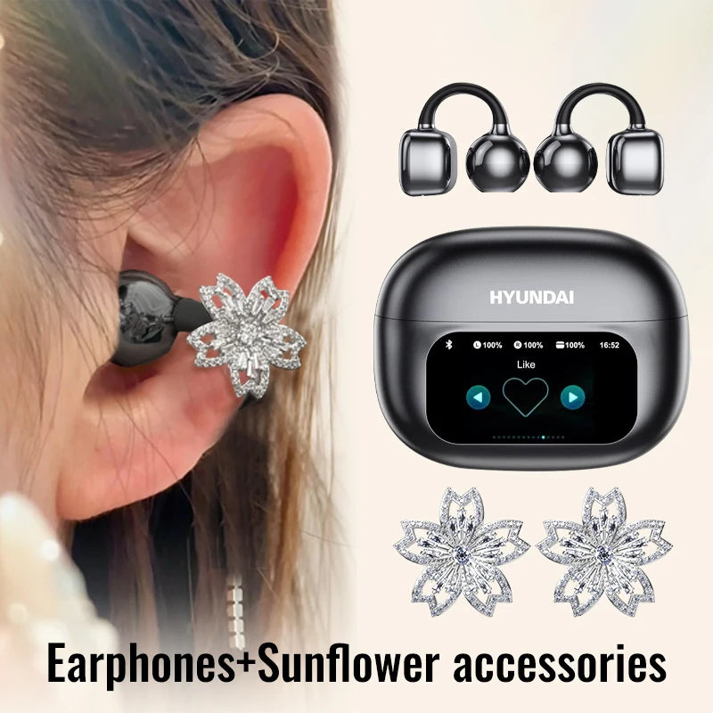 HYUNDAI HY-C02 Ear Clip Screen Display Earphones Wireless Bluetooth Headphones  Mic High Sound Stereo Sound Earbuds
