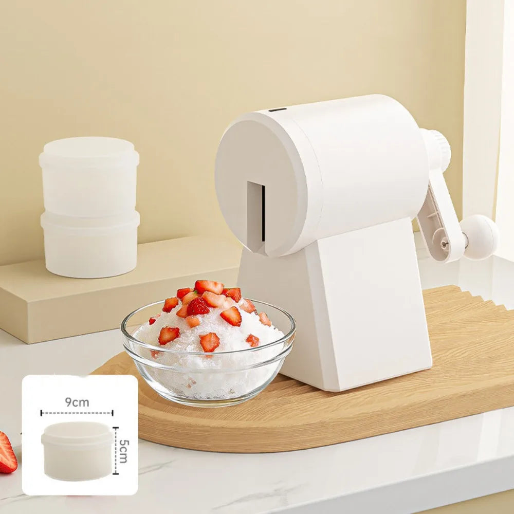 Portable Hand-Cranked Shaved Ice Machine with Ice Box Labor Saving Ice Crusher Plastic Smoothie Machine Street Stall