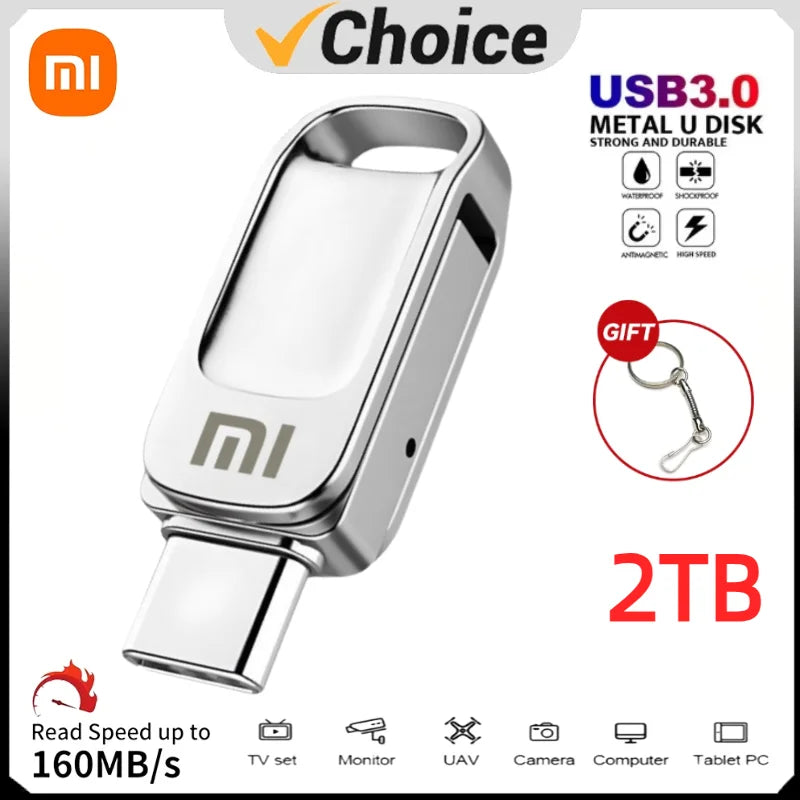 Xiaomi 2TB TYPE-C Pen Drive Metal Flash Drives U Disk 1TB PortableUSB 3.0 High Speed Waterproof USB Drives 512GB Memory Stick