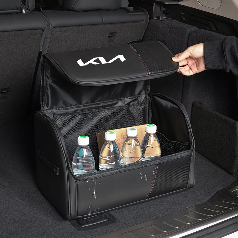 KIA Car High-capacity Leather Storage Bag Car Trunk Organizing Box For KIA EV6 Stinger RIO Sorento Picanto Ceed Borrego Syros K4