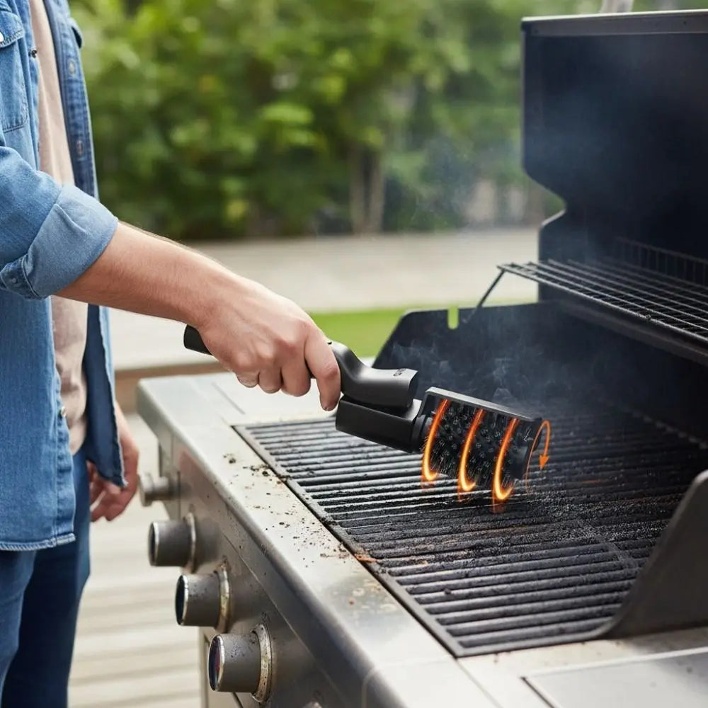 360 Degree Rotate Electric Grill Brush Adjustable Angle Rechargeable BBQ Grill Cleaner Wireless with Replacement Brush Head