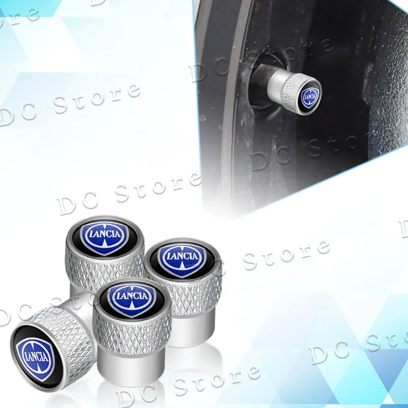 4Pcs Car Decor Metal Emblem Wheel Tire Valve Stem Caps Tyre Air Dust Cover For Lancia Logo Delta 3 Musa Ypsilon Phedra Voyage