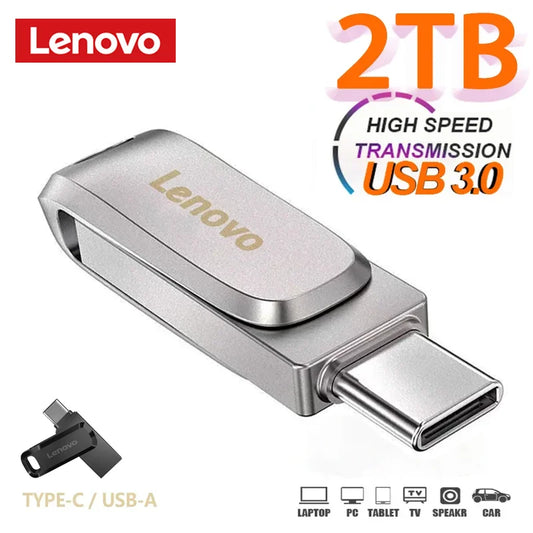 Lenovo Original 2TB USB 3.0 Flash Drive High-Speed Pen Drive 1TB Metal Waterproof Type-C USB Memory For Computer Storage Devices