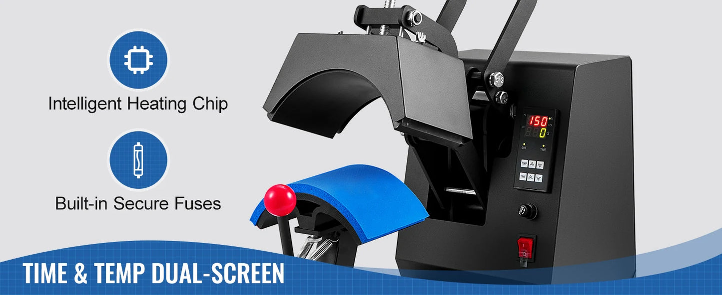 SucceBuy Hat Heat Press 4 in1 Cap Heat Press Machine 6x3inches Clamshell Transfer LCD Digital Timer Temperature Control