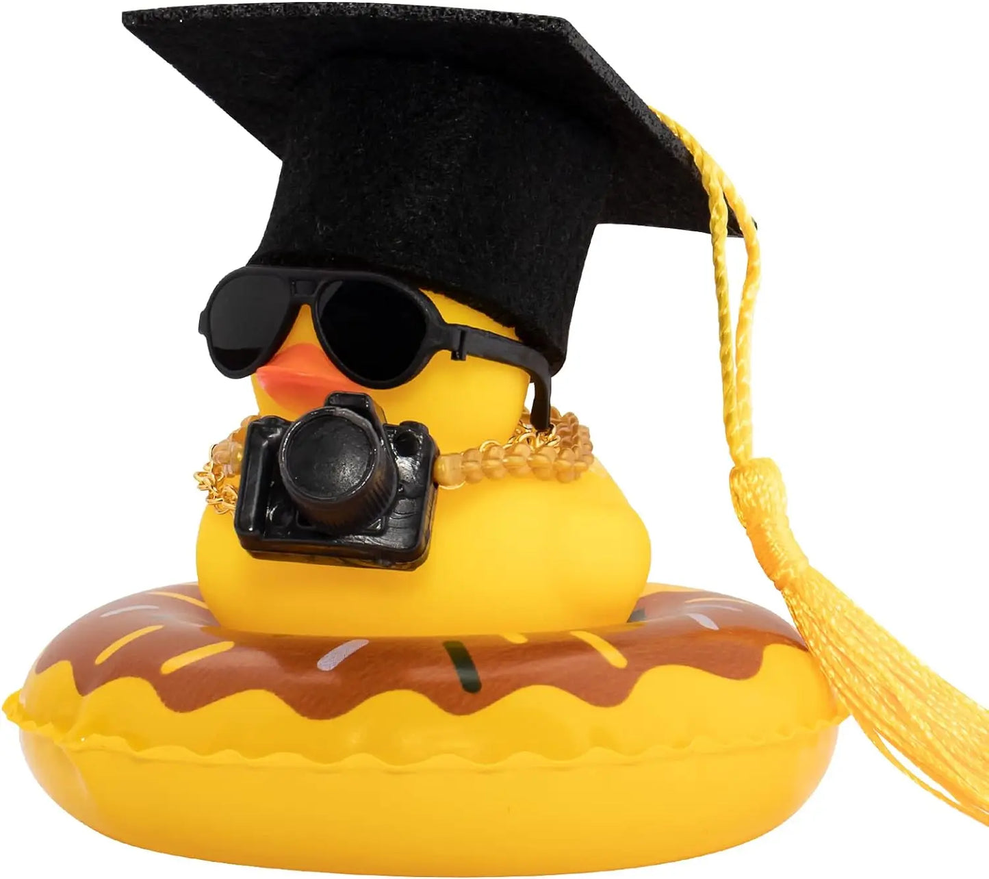 Rubber Duck Dashboard Decorations Camera Duck Car Accessories for Car Ornament with Mini Hat Swim Ring Necklace and Sunglasses