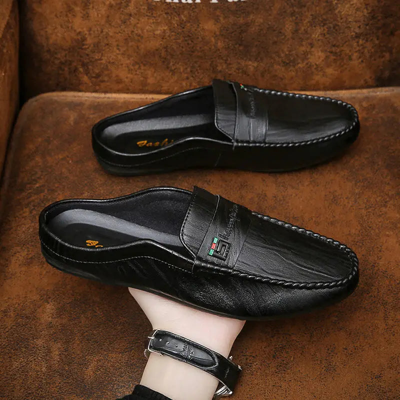 Men's Shoes Baotou Half Slippers Men's 2022 Summer New Sandals Soft Soled Men's Driving Shoes Casual Leather Shoes