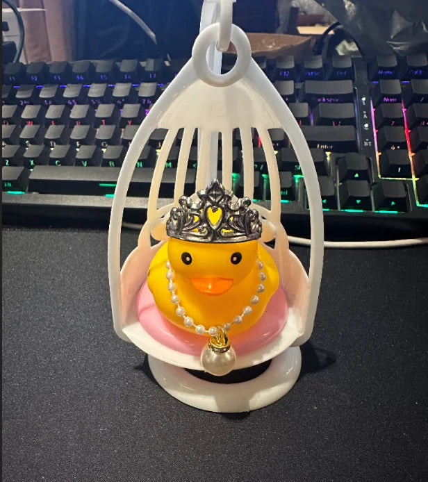 Car Duck Car Rubber Dashboard Decorations Ornament Yellow Duck with Mini Swim Ring Sun Cowboy Hat Necklace