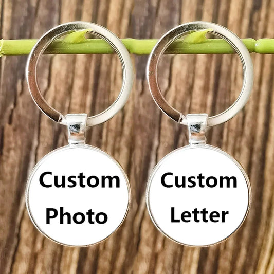 Custom Keychain Pendant Personalized Logo Name Letter Photo Medical Alert Glass Keyring