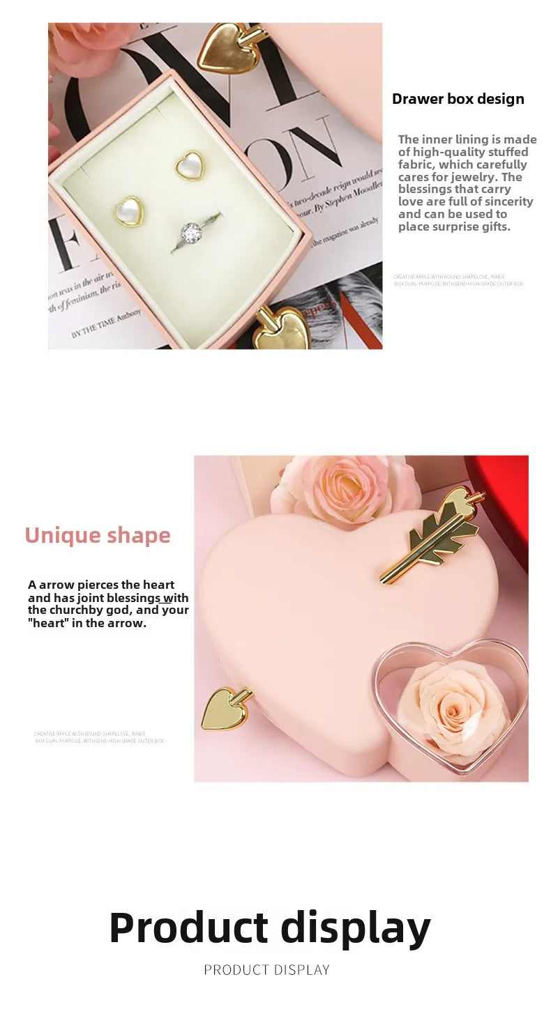 Christmas Creative Heart-piercing Jewelry Box with Eternal Rose Preserved Flowers Party Drawer Box Design Valentine's Day Gifts