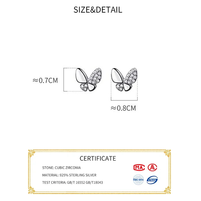 INZATT Real 925 Sterling Silver Tiny Zircon Butterfly Stud Earrings For Fashion Women Cute Fine Jewelry 18k Gold Accessories