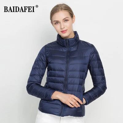 Women Short Puffer Jacket 2023 New Fashion Stand Collar Lightweight Water-Resistant Packable Female Down Parka Casual Coat