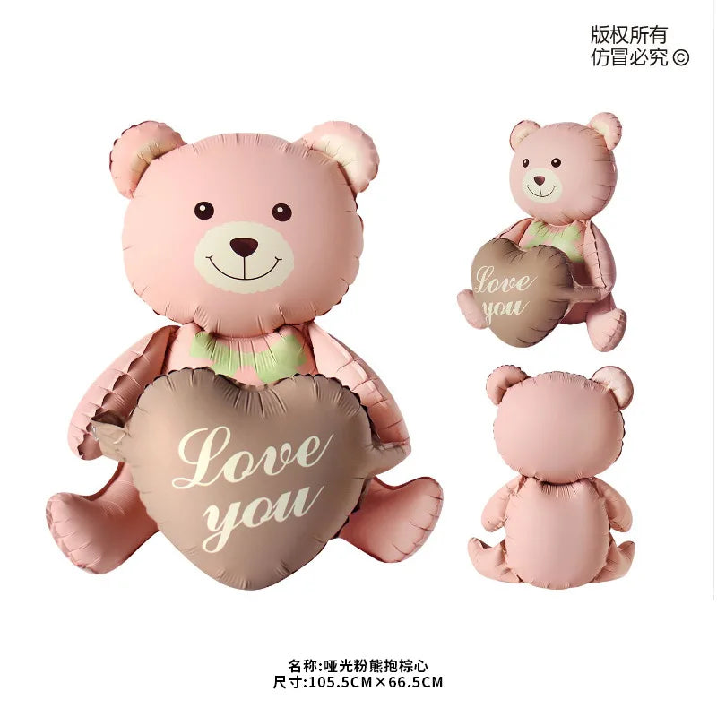 Coffee Brown Teddy Bear Balloon Number Heart Balloon set kid Birthday Party Decoration Baby Shower wedding Valentine's Day decor