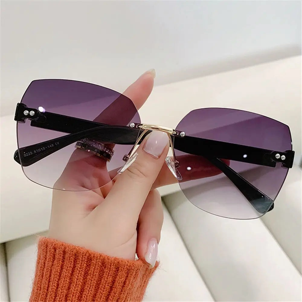 Brown Sunglasses Women Rimless Square Fashion Glasses Vintage Big Sunshades Shades For Zonnebril Dames Oculos De Sol Feminino