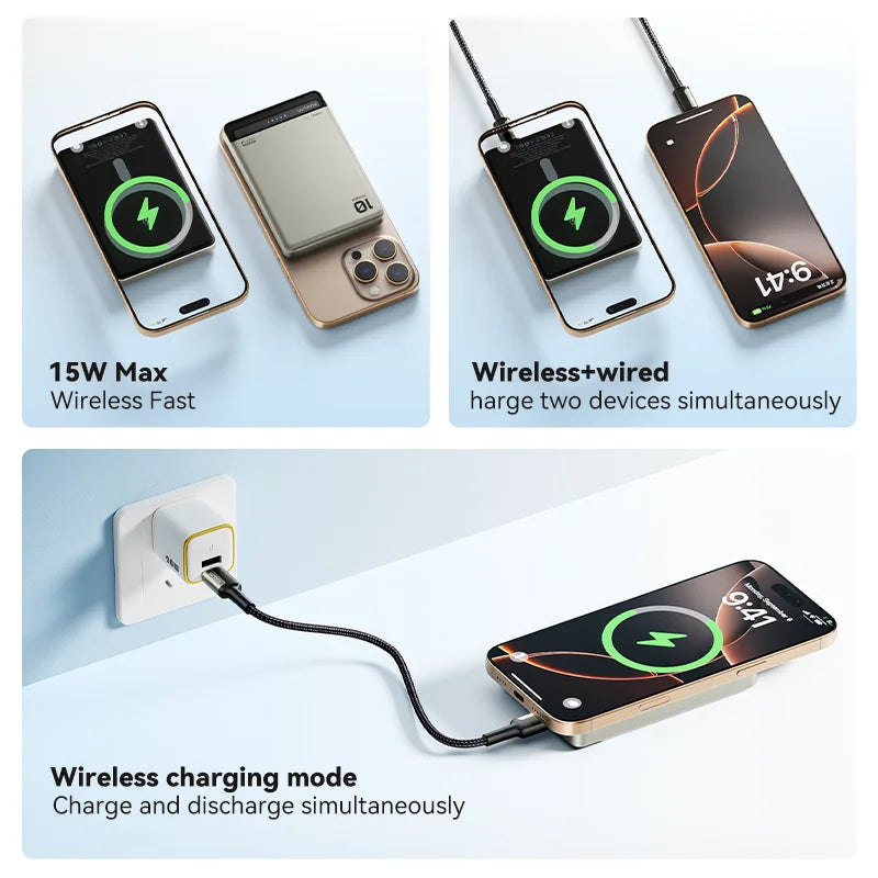 KUULAA 10000Ah Power Bank Magnetic Wireless 20W Fast Charging Portable charger For magsafe For iPhone 17 16 15 Por Max PowerBank